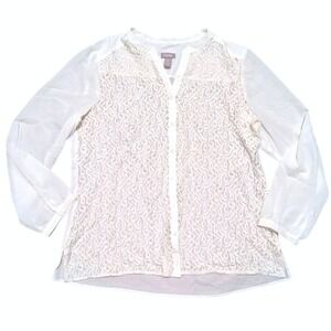 Chico's Blouse Womens 2 Large 12 Cream Lace Top Shirt Dressy Career Off White